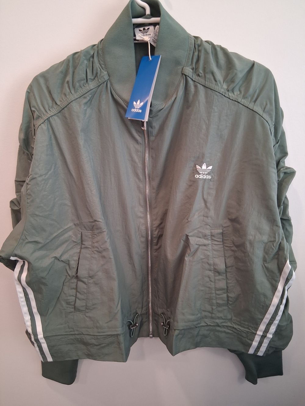Adidas Green Bomber Jacket with White Stripes Detail